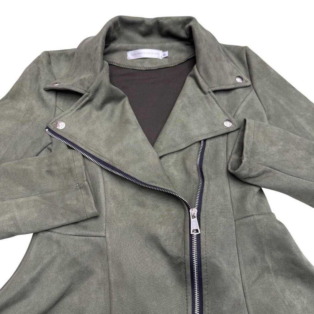 The Porter Collective Women's Faux Suede Zip Green Jacket, Size S - Picture 3 of 8